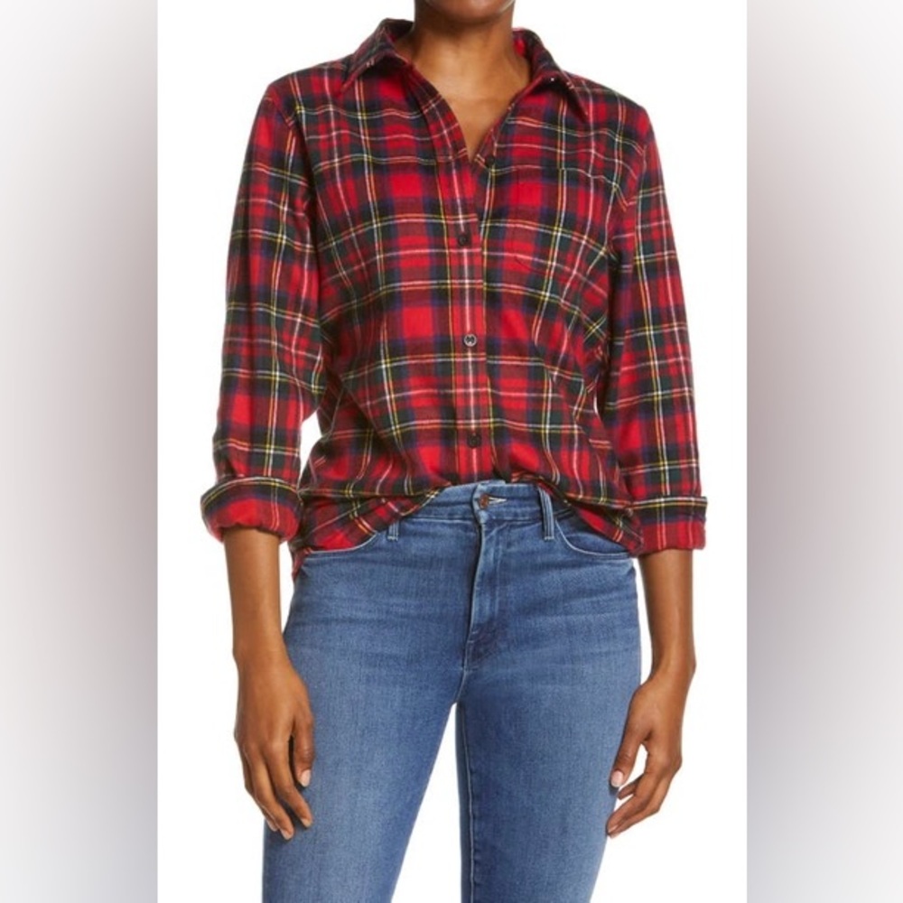 L.L.Bean Women's Scotch Plaid Flannel Shirt, Relaxed, size M